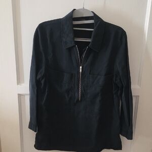 COS black half-zip top with 3/4 sleeves and patch pockets